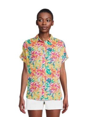 Time and Tru Women's Roll Cuff Button-Down Shirt